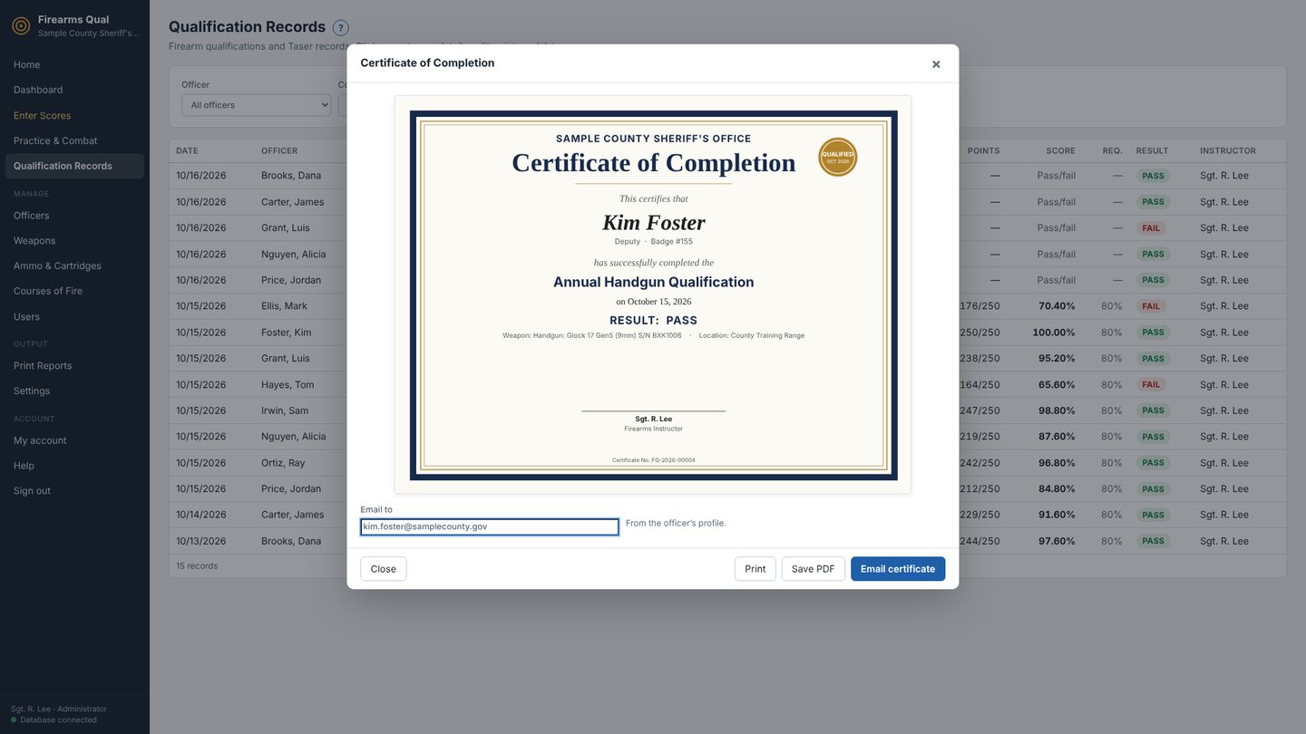 Certificate of Completion: print, save as PDF or email the officer.